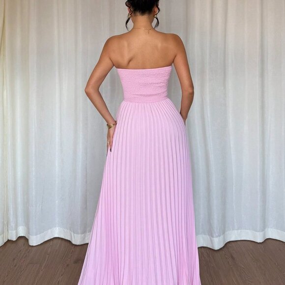 Pink Elegant Women's Strapless Minimalistic Casual Dress - Picture 2 of 6